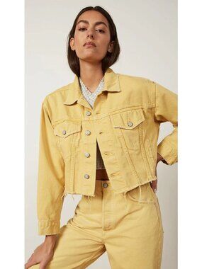 Boyish Jeans The Harvey Cropped Jean Jacket in Honey light yellow Frayed Small